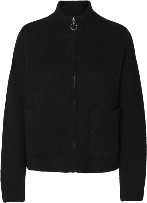 Se Selected Femme Slfsia RAS LS Knit Zipper Cardigan Kvinde Sort Sweaters Str S - hos Magasin ved Magasin