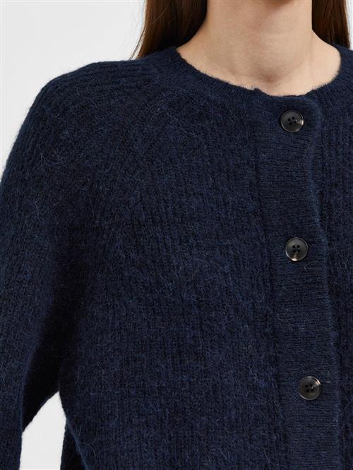 Se Selected Femme Slflulu LS Knit Short Cardigan B NO Kvinde Dark Sapphire/melange Cardigans Str XL - hos Magasin ved Magasin