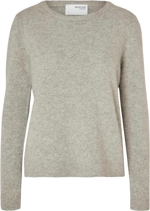 Selected Femme Slfmanila LS Knit Cashmere Oneck N Kvinde Grå Sweaters Str M Cashmere - hos Magasin