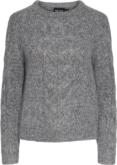 Pieces Pcnina LS Oneck Knit Noos BC Kvinde Medium Grey Melange Sweaters Regular Fit Str L - hos Magasin