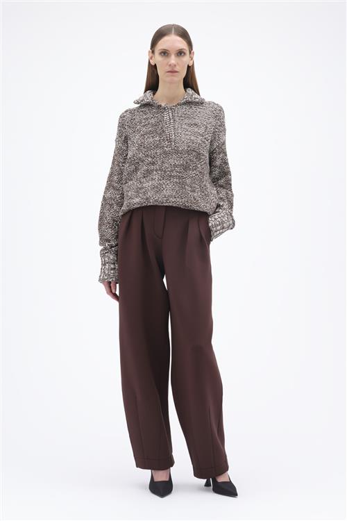 REMAIN Soft Cocoon Pants Kvinde Chocolate Plum (Brown) Bukser Med Brede Ben Str 34 - hos Magasin