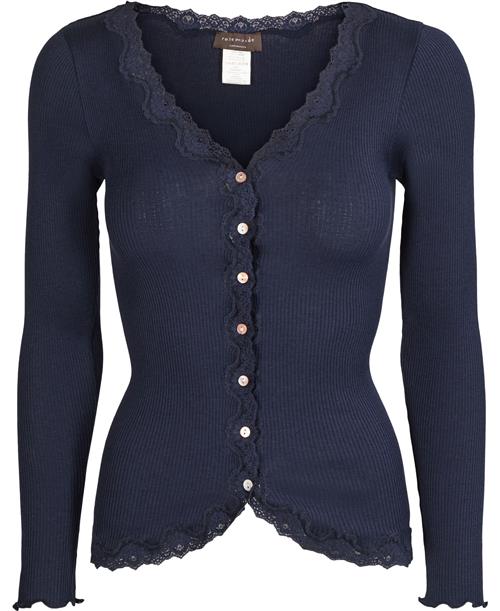 Rosemunde Silk Cardigan Regular ls W/rev Vintage Lace Kvinde Blå Cardigans Str XS - Bomuld hos Magasin