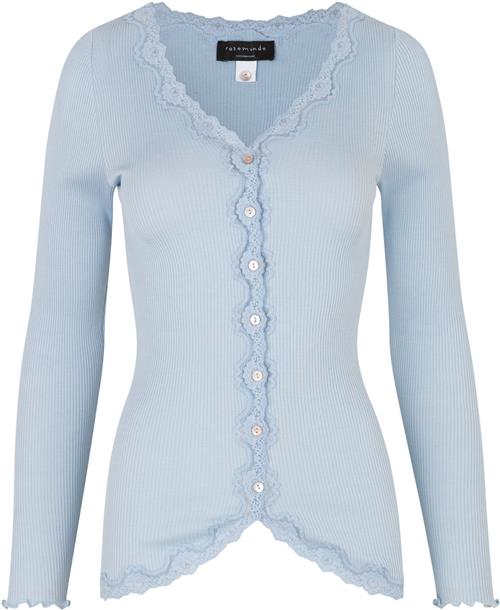 Rosemunde Silk Cardigan Regular ls W/rev Vintage Lace Kvinde Heather Sky Cardigans Str S - Bomuld hos Magasin