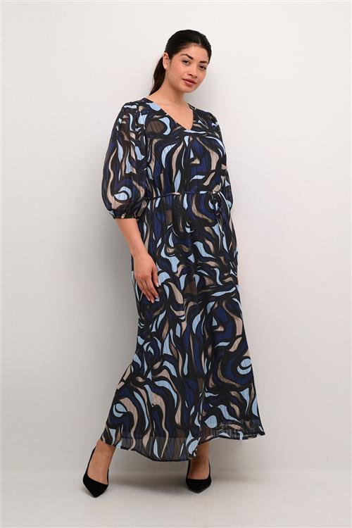 Kaffe Curve Kcmarga Maxi Dress Kvinde Blue/grey Abrstact Graphic Maxi Kjoler Str 44 - hos Magasin