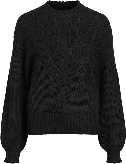 Object Objnova Stella Cable Knit Pullover Kvinde Black Sweaters Str S - hos Magasin