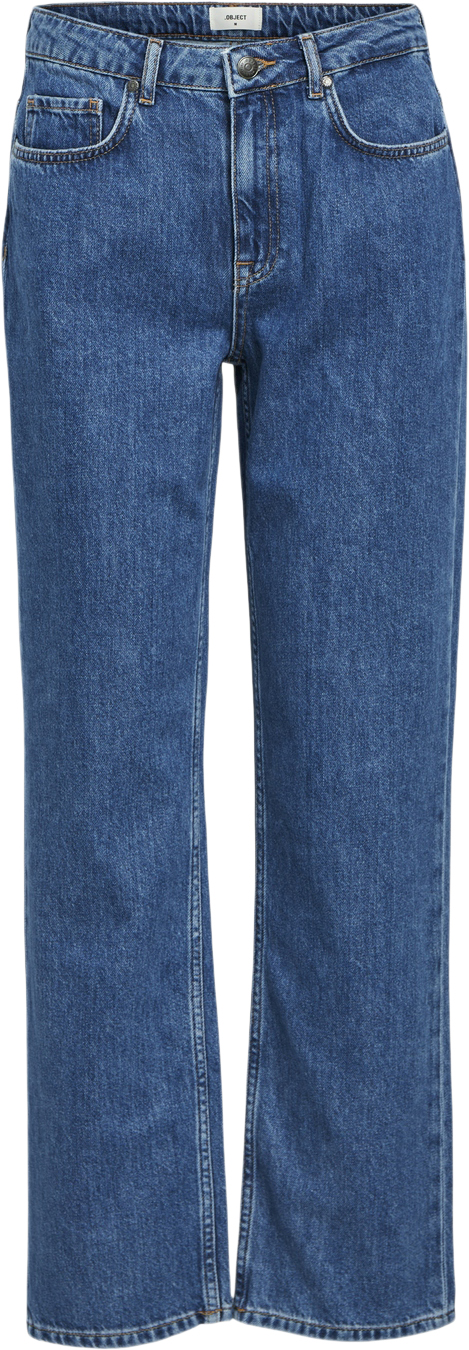 Object Objsava Ellen MW Straight Jeans NOO Kvinde Medium Blue Denim Straight Jeans Str M - hos Magasin