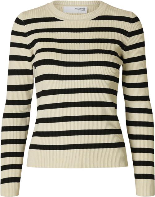 Selected Femme Slfmali LS Knit Oneck EX Kvinde Birch/black Sweaters Str XS - hos Magasin