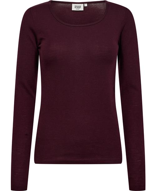 Magasin du Nord Collection Magasin Celia 3 100 RWS Merino Wool Kvinde Bordeaux Langærmede Bluser Str S Merino