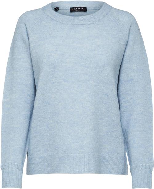 Se Selected Femme Slflulu LS Knit Oneck B Noos Kvinde Cashmere Blue/melange Sweaters Str L - hos Magasin ved Magasin