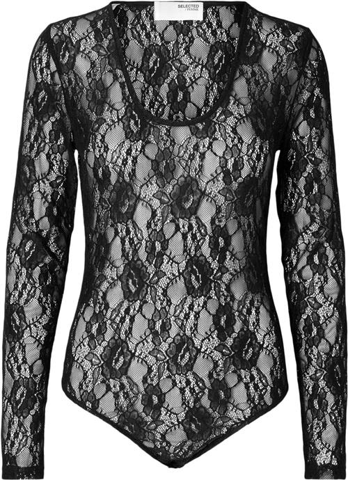 Selected Femme Slfaria LS Lace Body Kvinde Sort Toppe Str L - hos Magasin