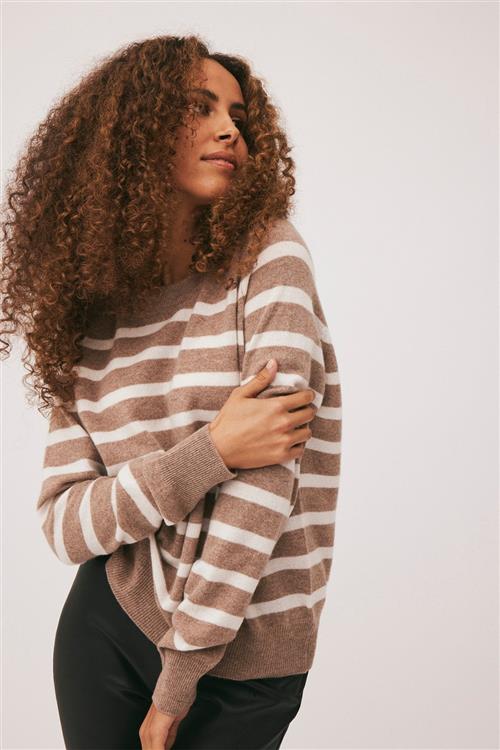 Magasin du Nord Collection Magasin Mabel 2 100 Cashmere Kvinde Off White / Sand Stripe Sweaters Str XS Cashmere