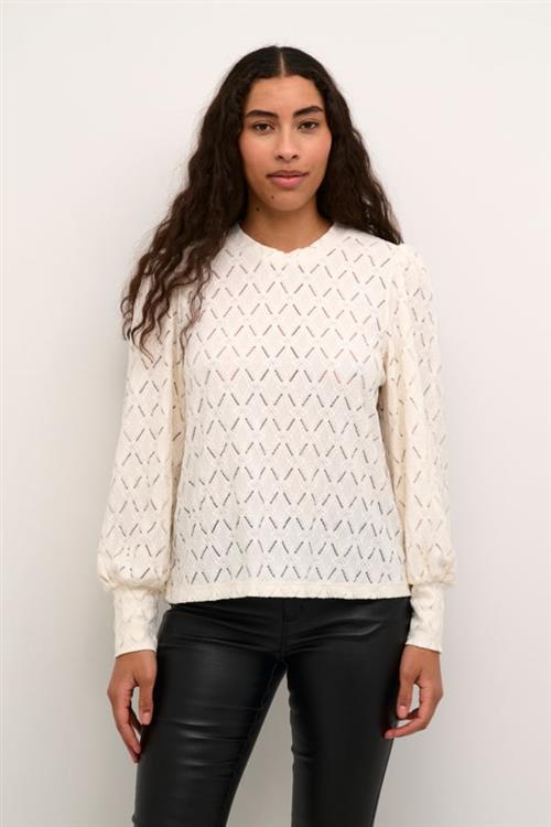 Kaffe Katine Lace Blouse Kvinde Chalk Langærmede Bluser Str XL - hos Magasin