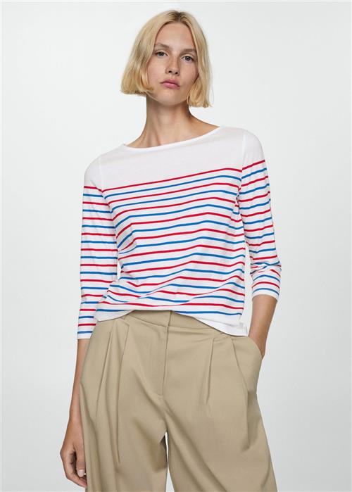 MANGO Striped Boatneck T-shirt Kvinde White Kortærmede T-shirts Str XS - hos Magasin