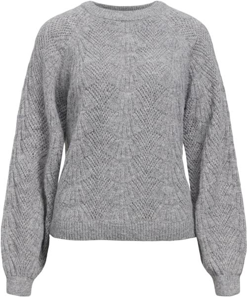 Se Object Objflora RE L/S Knit Pullover Noos Kvinde Medium Grey Melange Toppe Regular Fit Str L - hos Magasin ved Magasin