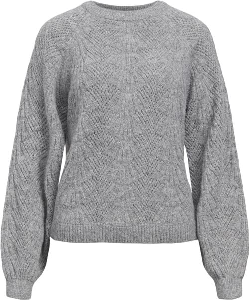 Se Object Objflora RE L/S Knit Pullover Noos Kvinde Medium Grey Melange Toppe Regular Fit Str XL - hos Magasin ved Magasin