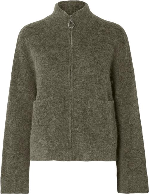 Se Selected Femme Slfsia RAS LS Knit Zipper Cardigan Kvinde Kalamata/melange Cardigans Str L - hos Magasin ved Magasin