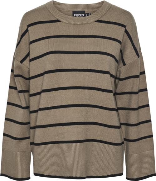 Pieces Pcmathilde LS Oneck Knit Noos BC Kvinde Taupe Gray/black Sweaters Str XS - hos Magasin