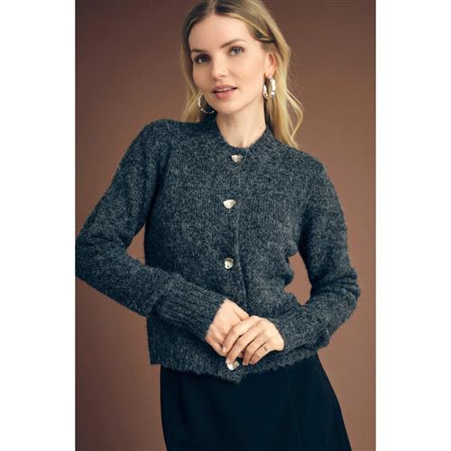 A-VIEW Audrey Knit Cardigan Kvinde Dark Grey Langærmede Bluser Str S - hos Magasin