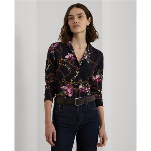 Se Lauren Ralph Lauren Classic Fit Print Crepe Shirt Kvinde Navy Langærmede Skjorter Str XS - Polyester hos Magasin ved Magasin