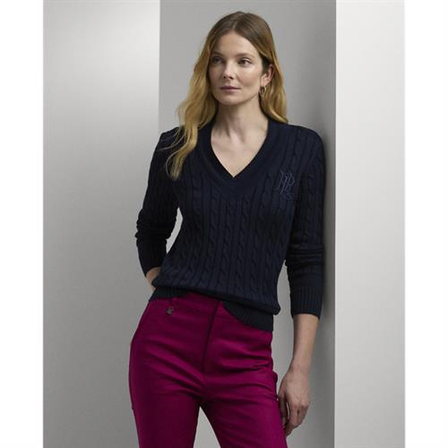 Se Lauren Ralph Lauren Bright Rayon/cottonsweater Kvinde Lauren Navy Sweaters Str M - hos Magasin ved Magasin