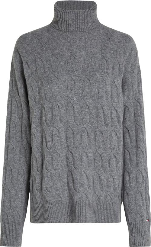 Tommy Hilfiger Soft Wool Cable Rollnk LS SWT Kvinde Medium Heather Grey Rullekraver Str XS - hos Magasin