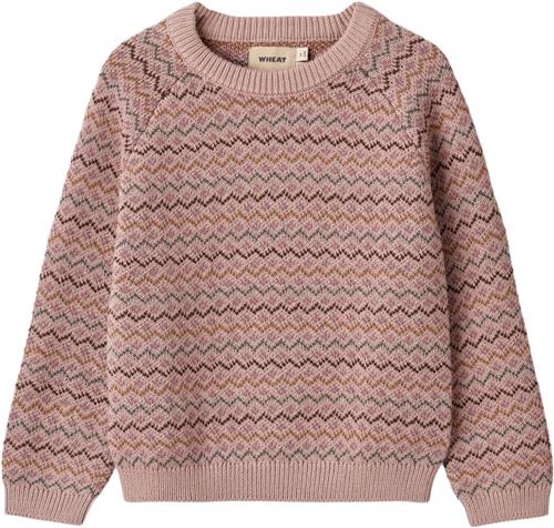 Wheat Jacquard Strik Pullover Mimi Str 4 år / 104 cm - Dry Rose Toppe Bomuld hos Magasin