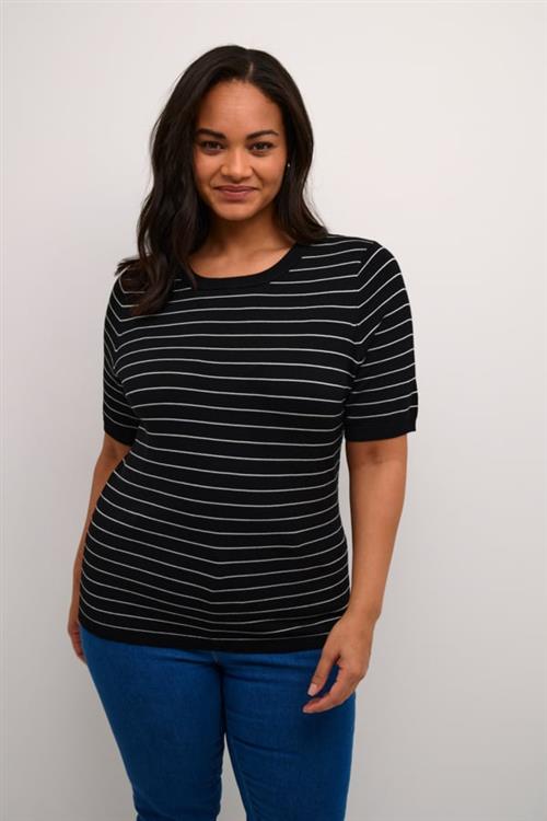 Kaffe Curve Kcmalia Wide Stripe Knit Kvinde Black /Turtledove Slim Stripe Kortærmede T-shirts Str S - hos Magasin