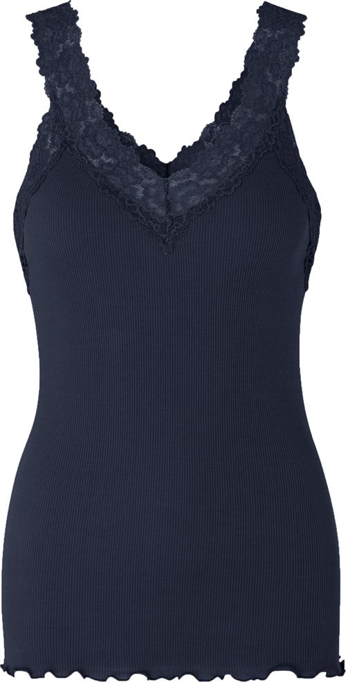 Rosemunde Organic top Vneck Regular W/lace Kvinde Blå Toppe Str S - Bomuld hos Magasin