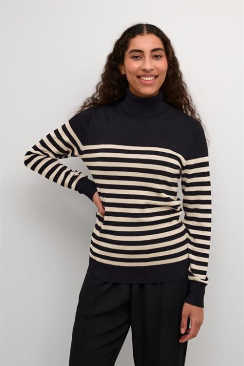 Kaffe Kalizza Striped Roll Neck Kvinde Black/feather Gray Mel. Stripe Rullekraver Str L - hos Magasin