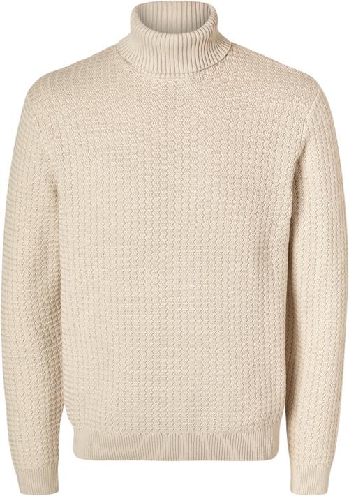 Se Selected Homme Slhzig LS Knit Structure Roll Neck Mand Oatmeal Turtlenecks Str XXL - hos Magasin ved Magasin