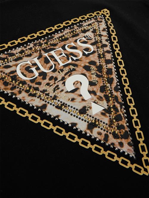 GUESS SS CN Triangle LEO TEE Kvinde Jet Black A996 Kortærmede T-shirts Str L - hos Magasin