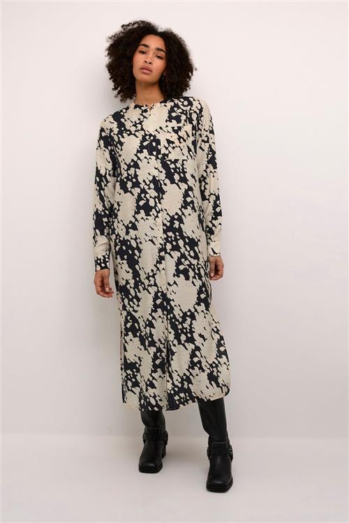 Kaffe Kalouise Shirt Dress Kvinde Black/sand Graphic Cloud Maxi Kjoler Str 46 - hos Magasin