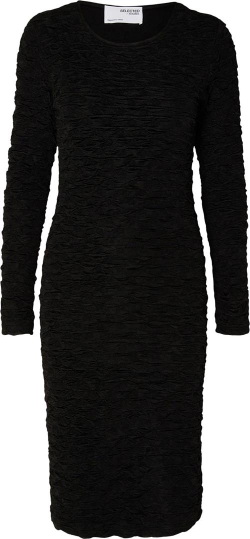 Selected Femme Slflisette LS Oneck Midi Dress EX Kvinde Sort Korte Kjoler Str L - hos Magasin