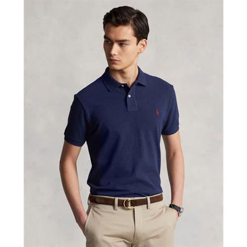 Polo Ralph Lauren Custom Slim Fit Mesh Polo Shirt Mand Spring Navy Heather/c3958 Kortærmede Poloer Str S - Bomuld hos Magasin