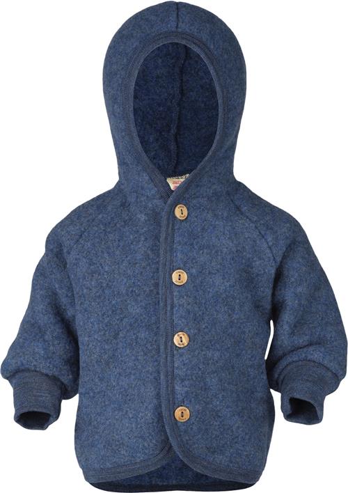 Engel Natur Hooded Jacket, With Wooden Buttons, IVN Best Str 62-68 - Blå Meleret Bluser & Cardigans I Uld hos Magasin