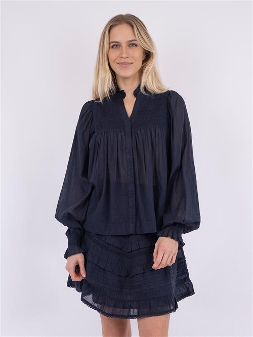 Neo Noir Jill S Voile Blouse Kvinde Navy Langærmede Bluser Str 38 - hos Magasin