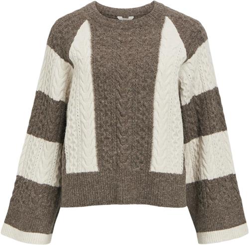 Object Objrosa Knit L/S RE Pullover 134 Kvinde Morel/white Sand Toppe Str L - hos Magasin