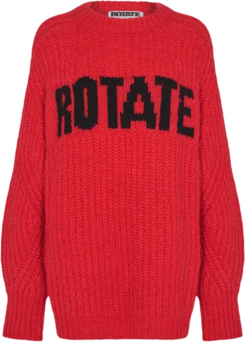 Se ROTATE Birger Christensen Knitted Logo Sweater Kvinde High Risk Red Sweaters Str 38 - hos Magasin ved Magasin