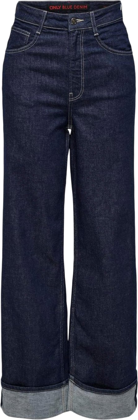 Se ONLY Onlmercer HW Wide Fold UP RED DNM D Kvinde Dark Blue Denim Wide Jeans Str "30/""32" - hos Magasin ved Magasin