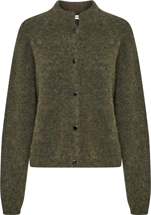 Se Gestuz Alphagz Short Cardigan Noos Kvinde Dark Olive Mélange Cardigans Str L - hos Magasin ved Magasin