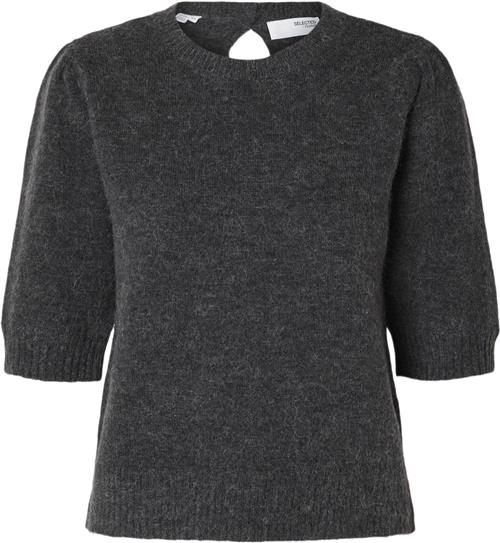 Se Selected Femme Slflulu SS Open Back Knit Oneck NO Kvinde Volcanic Ash/melange Sweaters Str XS - hos Magasin ved Magasin