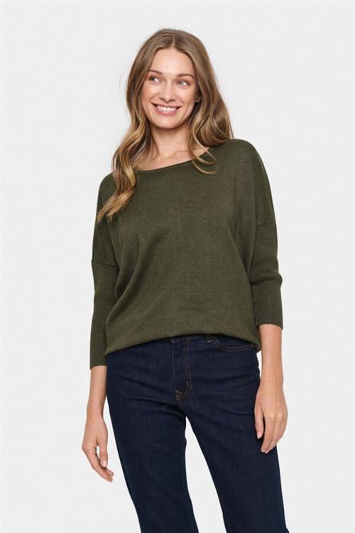 Se Saint Tropez A2561, Milasz Rneck Pullover Kvinde Army Green Melange Sweaters Casual Fit Str XS - hos Magasin ved Magasin