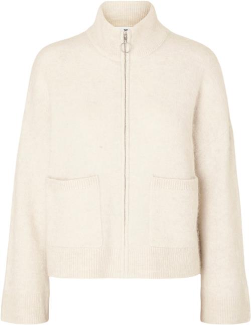 Se Selected Femme Slfsia RAS LS Knit Zipper Cardigan Kvinde Birch/melange Cardigans Str XS - hos Magasin ved Magasin