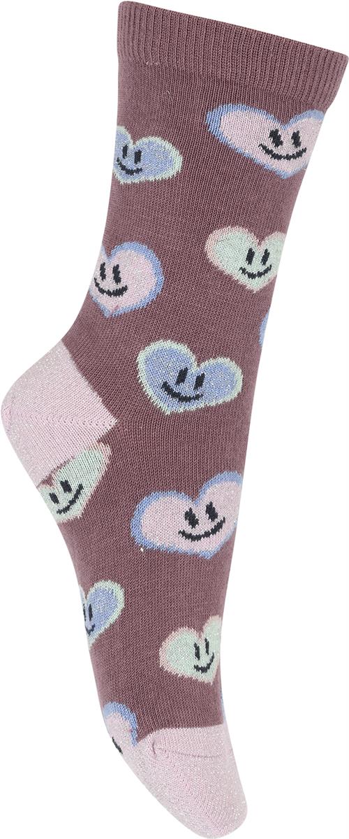 Melton Happy Hearts Socks Str 31/34 - Grape Shake Strømper Bomuld hos Magasin