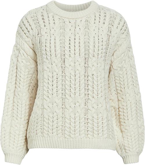 Se Object Objdiddi LO L/S Knit Pullover Noos Kvinde White Sand Toppe Str L - hos Magasin ved Magasin