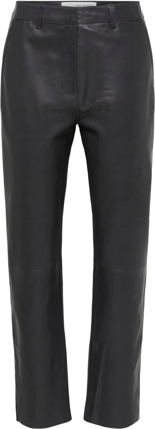 Se Selected Femme Slfmarie Chino MW Leather Pants W N Kvinde Sort Læderbukser Str 42 - hos Magasin ved Magasin