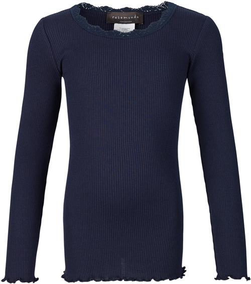 Se Rosemunde Silk Tshirt Regular ls w/ Lace Str 16 - Blå Langærmede T-shirts Silke hos Magasin ved Magasin