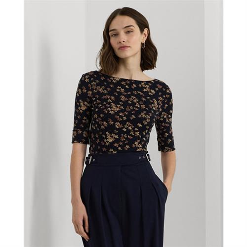 Se Lauren Ralph Lauren Floral Cotton Boatneck Tee Kvinde Navy Kortærmede T-shirts Str S - Bomuld hos Magasin ved Magasin