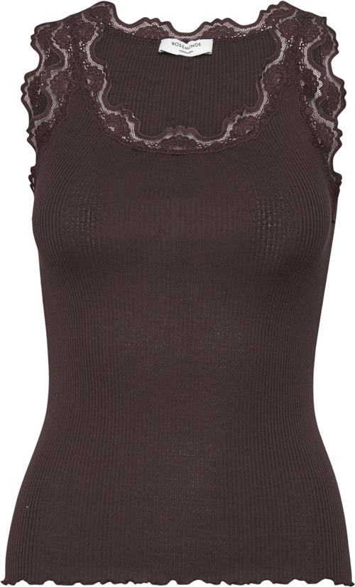 Se Rosemunde Silk top w/ Lace Kvinde Dark Espresso Toppe Str S - hos Magasin ved Magasin