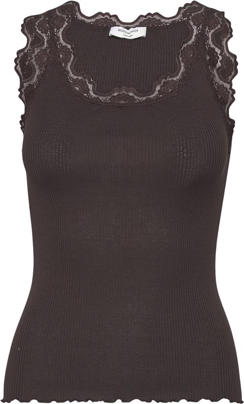 Rosemunde Silk top w/ Lace Kvinde Dark Espresso Toppe Str XXL - hos Magasin